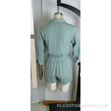 Groothandel vrouwen groene knop taille V-hals jumpsuits